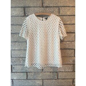 Ann Taylor White Scalloped Lace Short Sleeve Blouse M